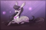 big_ears black_hair bow_(feature) bow_tie female feral fur grey_body grey_fur hair hooves lying purple_eyes quadruped shirt_collar solo marbola friendship_is_magic hasbro my_little_pony octavia_(mlp) equid equine horse mammal pony hi_res