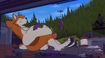 anthro balls belly big_belly bodily_fluids cum digestion forest genital_fluids genitals macro male male_pred male_prey penis plant solo tree vore nommz canid canine mammal