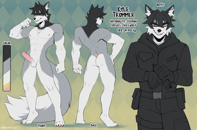 abs anthro balls biped bottomwear butt claws clothed clothed_anthro clothed_male clothing countershade_torso countershading erection feet fingers front_view fully_clothed fully_clothed_anthro fully_clothed_male fur genitals hair looking_at_viewer male navel nipples nude nude_anthro nude_male penis rear_view simple_background smile solo standing tail teeth text toes topwear sorafoxyteils canid canine canis mammal wolf 2026 digital_drawing_(artwork) digital_media_(artwork) english_text hi_res