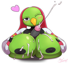 anthro beak big_breasts black_nipples bodily_fluids breast_play breast_rest breasts cum cum_on_breasts cumshot disembodied_penis duo ejaculation erection female genital_fluids genitals heart_symbol huge_breasts humanoid_genitalia humanoid_penis looking_at_viewer male male/female nipples non-mammal_nipples one_eye_closed orgasm outercourse penile penis sex simple_background solo_focus titfuck wink miso_souperstar nintendo pokemon avian bird generation_2_pokemon pokemon_(species) xatu 2017 absurd_res digital_media_(artwork) hi_res