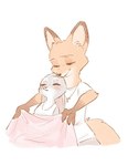 anthro bedding blanket blush clothing duo eyes_closed female jewelry male male/female necklace shirt topwear memegmu disney zootopia judy_hopps nick_wilde canid canine fox lagomorph leporid mammal rabbit red_fox true_fox 2023 digital_media_(artwork)