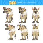 anthro belly black_nose brown_body brown_fur clothing fur male necktie sad shirt slightly_chubby solo text topwear turnaround ryan_vaneyk twende_(series) boss_(twende) hyena mammal 1:1 english_text hi_res model_sheet official_art