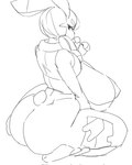 anthro big_breasts big_butt bikini breasts butt candy clothing dessert eye_through_hair eyebrow_through_hair eyebrows eyelashes female food hair holding_candy holding_food holding_lollipop holding_object huge_breasts huge_butt kneeling lollipop long_ears looking_back nipple_outline rear_view round_tail simple_background solo string_bikini swimwear three-quarter_view translucent translucent_hair two-piece_swimsuit white_background gyrbdark jade_rabbit_(gyrbdark) lagomorph leporid mammal rabbit 2024 digital_drawing_(artwork) digital_media_(artwork) full-length_portrait hi_res monochrome portrait sketch