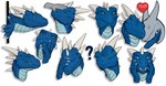 ambiguous_gender blue_body blue_scales cuddling duo eyes_closed green_eyes grey_body head_spikes headpat horn narrowed_eyes question_mark scales simple_background solo spikes spikes_(anatomy) white_background white_horn khyaber mythology dragon mythological_creature mythological_scalie scalie absurd_res hi_res multiple_images