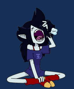 black_hair bodily_fluids bra_strap breasts clothed clothing fangs female footwear forked_tongue hair humanoid_pointy_ears long_hair not_furry open_mouth pointy_ears shirt sitting socks solo t-shirt tears teeth tongue toony topwear yawn discount-supervillain adventure_time cartoon_network marceline_abadeer demon humanoid mammal vampire alpha_channel digital_media_(artwork)