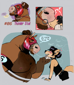 alternative_fashion anthro anthro_on_anthro bdsm beard bodily_fluids breath bridle dialogue duo facial_hair female goth heart_eyes heart_symbol kissing male male/female messy_kiss musclegut muscular muscular_male nipples panting pecs petplay ponyplay roleplay saliva saliva_string simple_background size_difference tail text tongue tongue_out dramamine canid canine equid equine fox horse mammal english_text hi_res