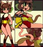 2015 :3 accessory action_pose antenna_hair anthro bent_over biped boots breasts brown_hair butt chest_tuft clawdia_dia clothed clothing cute_fangs digital_media_(artwork) domestic_cat felid feline felis female fighting_foodons footwear front_view fur green_sclera hair hair_accessory hair_ribbon hi_res leotard looking_at_viewer looking_back mammal meal_ticket multiple_angles n0ncanon open_mouth pink_body pink_fur pose pupils rear_view ribbons slit_pupils small_waist smile solo standing tuft waist_ribbon white_body white_fur