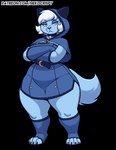 4_toes :< anthro armwear bell bell_collar belly belt black_belt black_collar blue_armwear blue_body blue_clothing blue_dress blue_elbow_gloves blue_eyelids blue_eyes blue_footwear blue_fur blue_gloves blue_handwear blue_hood breasts claws closed_frown clothed clothing collar crossed_arms digitigrade dress elbow_gloves eyebrows eyelashes feet female footwear front_view frown fully_clothed fur gloves hair handwear jingle_bell jingle_bell_collar lidded_eyes looking_at_viewer mouth_closed pupils purple_nose simple_background slightly_chubby slit_pupils solo standing tail text thick_thighs toe_claws toeless_footwear toes transparent_background white_hair wide_hips nekocrispy azure_(nekocrispy) domestic_cat felid feline felis mammal 2025 alpha_channel cel_shading digital_media_(artwork) full-length_portrait portrait shaded url