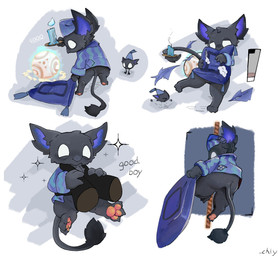 3_toes 4_fingers ambiguous_anthro ambiguous_gender anthro barefoot beak beak_closed big_ears biped black_beak black_body black_fur black_tail black_tail_tuft blue_clothing blue_hat blue_headwear blue_pajamas blue_topwear bottomless bottomless_ambiguous bottomless_anthro butt candle candlestick claws climbing climbing_rope clothed clothed_ambiguous clothed_anthro clothing disembodied_hand duo empty_eyes featureless_crotch feet fingers fur gameplay_mechanics gui hat headgear headwear health_bar hindpaw holding_another holding_candle holding_object holding_pillow low-angle_view mouth_closed multicolored_clothing multicolored_hat multicolored_headwear multicolored_topwear narrowed_eyes nightcap orange_pawpads pajamas pattern_clothing pattern_hat pattern_headgear pattern_headwear pattern_pajamas pattern_topwear pawpads paws pillow praise purple_clothing purple_hat purple_headwear purple_inner_ear purple_pajamas purple_topwear rear_view semi-anthro simple_background sitting small_claws smile solo_focus sparkles standing striped_clothing striped_hat striped_headgear striped_headwear striped_pajamas striped_topwear stripes tail tail_on_ground tail_tuft text three-quarter_view toe_claws toes topwear tuft two_tone_clothing two_tone_hat two_tone_headwear two_tone_topwear white_background white_eyes young young_ambiguous young_anthro .chiy deadlock_(game) mythology valve lil_helper_(deadlock) rem_(deadlock) avian chimera dream_creature gryphon mythological_avian mythological_creature 2026 english_text hi_res multiple_images