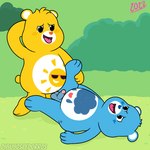 anthro balls blue_body blue_nose blush duo genitals humanoid_genitalia humanoid_penis intraspecies male male/male penis slightly_chubby tongue tongue_out yellow_body dibujospedorros care_bears funshine_bear grumpy_bear bear mammal 1:1 2022 hi_res