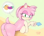 amy_rose anthro areola bedroom_eyes big_breasts breasts butt condom eulipotyphlan female genitals hedgehog hi_res jenokamui looking_at_viewer looking_back mammal narrowed_eyes nipples nude pink_body pussy seductive sega sexual_barrier_device simple_background smile solo sonic_the_hedgehog_(series)