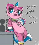 4_fingers anthro blush clothing eyewear female fingers fur glasses gloves group handwear horn nude pink_body pink_fur solo_focus atryl lego the_lego_movie biznis_kitty unikitty domestic_cat felid feline felis mammal digital_media_(artwork) hi_res