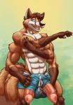 2_penises 2_tails 4_arms 4_pecs animal_genitalia animal_penis anthro big_penis biped black_body black_fur blue_eyes boxers_(clothing) brown_body brown_fur canine_genitalia canine_penis claws clothing diphallism erection fur genitals holding_penis looking_at_viewer male markings multi_arm multi_genitalia multi_limb multi_pecs multi_penis multi_tail multifur muscular muscular_anthro muscular_male nipples orange_body orange_fur pecs penis penis_poking_out penis_through_leghole pink_nipples pink_penis pop_out simple_background smile solo standing tail tail_markings underwear v-cut white_body white_fur theneonfox chipfox canid canine fox mammal red_fox true_fox 2016