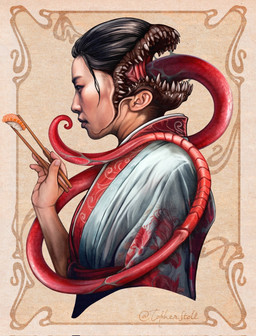 5_fingers asian_clothing black_hair blue_clothing blue_kimono bodily_fluids chopsticks clothed clothed_female clothed_humanoid clothing east_asian_clothing eyebrows female fingers floral_pattern food hair holding_chopsticks holding_object japanese_clothing kimono long_mouth looking_aside mouth_closed open_mouth red_clothing red_kimono saliva saliva_on_tongue side_view simple_background solo sushi tan_background teeth twitter_handle christopher_stoll asian_mythology east_asian_mythology japanese_mythology mythology futakuchi-onna humanoid yokai 2023 digital_drawing_(artwork) digital_media_(artwork) half-length_portrait hi_res portrait