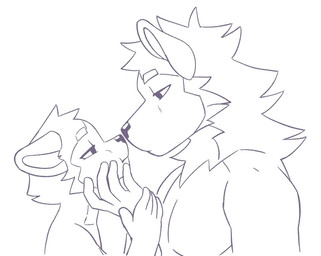 age_difference anthro cheek_tuft duo eye_contact face_squish facial_tuft holding_face imminent_kiss looking_at_another male male/male narrowed_eyes neck_tuft pivoted_ears selfcest side_view square_crossover squish tuft young young_anthro young_male younger_male minishadefox ruke_(minishadefox) canid canine canis domestic_dog husky mammal nordic_sled_dog siberian_husky spitz monochrome