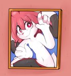 4_fingers anthro blush cartoon_physics compressed fingers flattened hair male malleable_body picture_frame pink_hair pink_nose red_eyes smile solo squish trapped white_body mizuriba lagomorph leporid mammal rabbit hi_res