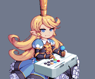animated_gif armor blonde_hair blue_eyes clothing controller crown dress female gaming hair headgear humanoid_pointy_ears long_hair not_furry pointy_ears solo young cjs-art cygames granblue_fantasy charlotta_fenia harvin humanoid 6:5 animated digital_media_(artwork) pixel_(artwork) pixel_animation short_playtime