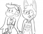 anthro clothed clothing duo female hair male young pokefound disney star_vs._the_forces_of_evil sonny_boop star_butterfly human lagomorph leporid mammal mewman rabbit 2017 5:4 digital_media_(artwork) monochrome andromorph_(lore)