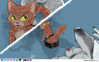 all_fours animal_genitalia animal_penis anthro backsack balls belt blue_background bodily_fluids boots butt canine_genitalia canine_penis clothing duo exclamation_point facial_markings footwear fur genitals gesture green_eyes grey_body grey_fur head_markings high-angle_view looking_back male male/male markings mask_(marking) messy_tail mostly_nude nervous nude on_ground open_mouth orange_body orange_fur penis penis_tip question_mark raised_tail saliva saliva_on_tongue saliva_string shadow sheath shocked shoes simple_background size_difference smile smirk standing stiff_tail surprised tail tail_boner tail_gesture tongue tongue_out whiskers wide_eyed zhiibe dreamworks puss_in_boots_(franchise) death_(puss_in_boots) puss_in_boots_(dreamworks) canid canine canis domestic_cat felid feline felis mammal tabby_cat wolf comic signature