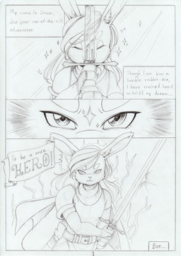 4_fingers anthro armor clothed clothing eyebrows eyes_closed fingers hair long_hair looking_at_viewer male melee_weapon solo sword text weapon longinius lagomorph leporid mammal rabbit comic hi_res monochrome traditional_media_(artwork)