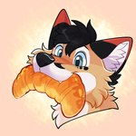 anthro blue_eyes bread croissant food fur grin happy male orange_body orange_fur pastry smile solo rindeadsong vex_(vexfloof) canid canine fox mammal 1:1 hi_res icon