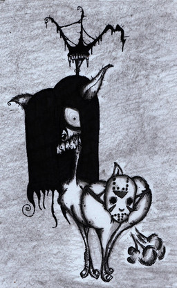 bilemirth butt crown fart fart_cloud female feral headgear ink looking_at_viewer mask princess royalty solo teeth unhappy893 friday_the_13th_(series) jason_voorhees deer mammal absurd_res hi_res traditional_media_(artwork)