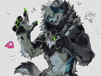 5_fingers anthro black_body black_fur black_nose black_pawpads black_tongue blue_body blue_fur claws countershade_fur countershading fangs fingers fur gesture glistening glistening_teeth green_claws green_eyes group hand_gesture looking_at_viewer male open_mouth pawpads pointing simple_background smile solo_focus tail teeth text tongue white_background white_body white_fur wintom fall_guys ledo_(wintom) canid canine canis fall_guy humanoid mammal wolf 2022 4:3 artist_name colored half-length_portrait hi_res portrait shaded watermark