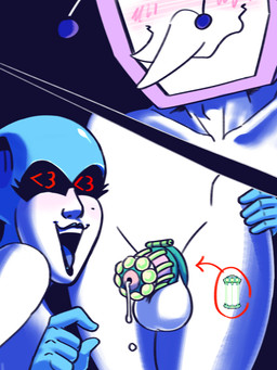 blush chastity_cage chastity_device duo electronics female for_a_head genitals hand_on_hip humiliation larger_male laugh machine male male/female penis penis_humiliation screen screen_face size_difference small_penis small_penis_humiliation television dracozhilla deltarune undertale_(series) queen_(deltarune) tenna_(deltarune) darkner humanoid object_head robot screen_head tv_head 3:4 hi_res