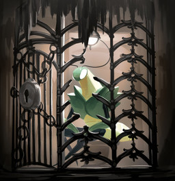 antennae_(anatomy) anthro cage chain green_body keyhole light male no_pupils sitting solo white_eyes ling_ye hollow_knight:_silksong hollow_knight_(franchise) team_cherry green_prince_(hollow_knight:_silksong) arthropod grasshopper insect orthopterid verdanian 2025 digital_media_(artwork) hi_res