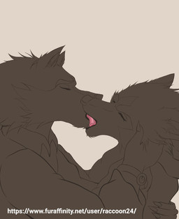 5_fingers anthro duo fingers french_kissing kissing male male/male open_mouth text tongue tongue_out raccoon24 brand_new_animal dreamworks madagascar_(series) studio_trigger the_penguins_of_madagascar agent_classified shirou_ogami canid canine canis mammal wolf absurd_res hi_res url