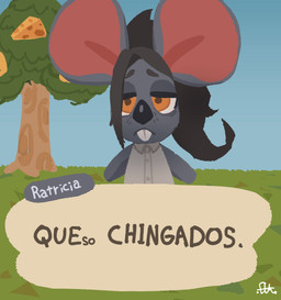 anthro buckteeth cheese clothed clothed_anthro clothed_female clothing dairy_products female female_anthro food fur hair humor looking_at_viewer parody plant profanity pun solo teeth text tree el-k animal_crossing nintendo ratricia_(el-k) mammal mouse murid murine rodent 2025 absurd_res digital_media_(artwork) hi_res meme reaction_image spanish_text translation_request