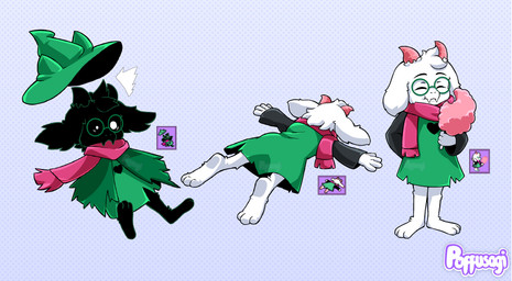 3_toes 4_fingers ambiguous_gender anthro barefoot black_body black_fur candy clothing cotton_candy dessert eyewear feet fingers food fur glasses hat headgear headwear horn logo lying lying_on_ground on_front on_ground pink_horn scarf solo toes white_body white_fur wizard_hat poffusagi deltarune undertale_(series) ralsei boss_monster_(undertale) darkner absurd_res artist_logo hi_res reference_image