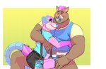 abstract_background ageplay anthro belt biped blue_clothing blue_ears blue_pacifier blue_shirt blue_topwear blush brown_body brown_fur clean_diaper clothed clothing daddy_kink diaper duo fur hair hug infantilism long_tail male male/male object_in_mouth pacifier pacifier_in_mouth pink_body pink_fur pink_hair pink_nose purple_nose roleplay shirt simple_background smile tail teeth text topwear tusks wearing_diaper daire301 daire krib american_opossum mammal marsupial suid suine sus_(pig) virginia_opossum wild_boar 2023 digital_media_(artwork) english_text hi_res