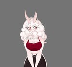 antennae_(anatomy) anthro big_breasts blush breasts clothing crop_top curvy_figure female hourglass_figure looking_away puffy_hair red_eyes shirt simple_background smile solo topwear white_body ethynia mochi_(ethynia) arthropod insect lepidopteran moth hi_res