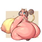 1:1 2023 anthro areola big_areola big_breasts big_butt black_ears black_nose black_tail_tip blue_eyes border bovid bovine breasts butt cattle colored digital_media_(artwork) dipstick_tail female generation_2_pokemon hi_res horn huge_areola huge_breasts huge_butt hyper hyper_areola hyper_butt hyper_nipples kneeling lightmizano looking_at_viewer mammal markings miltank motion_lines nintendo nipples open_mouth overweight overweight_anthro overweight_female pink_areola pink_body pink_nipples pokemon pokemon_(species) rear_view shaded signature simple_background smile solo tail tail_markings tan_background tan_breasts tan_tail thick_thighs white_border
