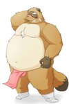 anthro asian_clothing belly blush brown_body brown_fur bulge clothing east_asian_clothing footwear fundoshi fur humanoid_hands japanese_clothing kemono legwear male obese obese_anthro obese_male overweight overweight_anthro overweight_male red_clothing red_fundoshi red_underwear simple_background socks solo underwear white_background white_clothing white_footwear white_legwear white_socks emufu canid canine mammal raccoon_dog tanuki 2012 2:3 hi_res