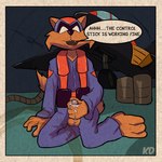 bodily_fluids comic_panel cum cum_on_hand flight_suit genital_fluids male masturbation solo text kinky_demon hanna-barbera swat_kats jake_clawson razor_(swat_kats) felid feline mammal english_text hi_res