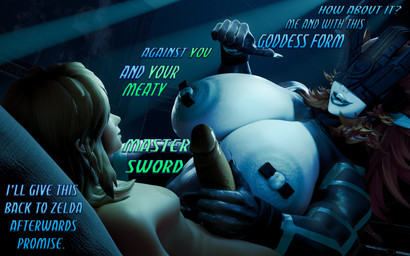 arm_support bedroom big_breasts big_penis blonde_hair breasts clothing covered_eyes curvy_figure dark dark_body duo erection female genitals gesture hair hand_gesture happy headgear headgear_only headwear headwear_only holding_penis huge_breasts humanoid_genitalia humanoid_penis humanoid_pointy_ears inside interspecies larger_female leaning_on_elbow light light_beam lipstick looking_at_another lying makeup male male/female moonbeam moonlight mostly_nude multicolored_body muscular muscular_female nipple_piercing nipples not_furry nude on_back open_mouth orange_hair painting_(object) penis piercing pillow pointing pointing_at_self pointy_ears size_difference smaller_male smile tattoo teeth text two_tone_body voluptuous leafytheleafer nextr3d_(modeler) samzan_(modeler) nintendo the_legend_of_zelda twilight_princess link midna midna_(goddess_form) human humanoid hylian mammal twili 3d_(artwork) digital_media_(artwork) english_text hi_res widescreen