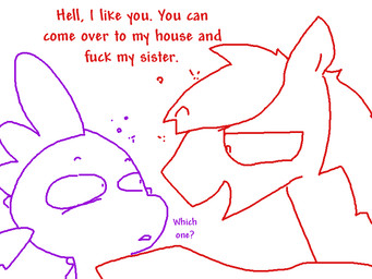 bodily_fluids dialogue drunk duo feral male profanity simple_background substance_intoxication sweat text white_background the_weaver friendship_is_magic hasbro my_little_pony mythology big_macintosh_(mlp) spike_(mlp) dragon earth_pony equid equine horse mammal mythological_creature mythological_scalie pony scalie 4:3 english_text