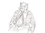 anthro bodily_fluids bottomwear clothing humanoid_hands kemono male necktie overweight overweight_anthro overweight_male pants shirt simple_background solo sweat topwear white_background ryuta-h mammal suid suine sus_(pig) wild_boar 2016 4:3