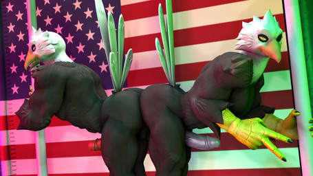 american_flag anthro ass_to_ass balls beak big_butt blue_eyes bubble_butt butt duo erection feathers genitals gesture hand_gesture humanoid_hands looking_at_viewer male male_stripper muscular muscular_anthro muscular_male nude one_eye_closed open_mouth penis pole smile stripper stripper_pole thick_thighs united_states_of_america v_sign wink yellow_eyes kyleroo petruz_(modeler) bird_(petruz) accipitrid accipitriform avian bald_eagle bird eagle sea_eagle 16:9 3d_(artwork) digital_media_(artwork) hi_res source_filmmaker_(artwork) widescreen