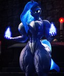 3d_(artwork) 5:6 abs absurd_res anthro anthrofied big_breasts blue_body blue_eyes blue_eyeshadow blue_fire blue_fur blue_hair blue_tail breasts cleavage clothed clothing colored_fire cutie_mark dashie116 digital_media_(artwork) elemental_manipulation equid equine ethereal_hair ethereal_tail eyeshadow female fire fire_manipulation friendship_is_magic fur hair hasbro hi_res horn magic makeup mammal muscular muscular_anthro muscular_female my_little_pony mythological_creature mythological_equine mythology princess_luna_(mlp) tail under_boob unicorn