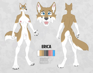 4_toes 5_fingers animal_genitalia anthro areola athletic athletic_anthro athletic_gynomorph athletic_intersex balls biped black_claws blue_eyes breasts butt canine_genitalia cheek_tuft claws close-up color_swatch curvy_figure digitigrade facial_tuft fangs feet finger_claws fingers fluffy fluffy_tail front_view fur genitals grey_background grey_pawpads gynomorph happy hourglass_figure inner_ear_fluff intersex logo looking_at_viewer markings multicolored_body multicolored_fur navel nipples nude open_mouth outline pawpads paws penis penis_tip pink_nipples pink_penis rear_view sharp_teeth sheath simple_background smile snout solo standing tail tan_body tan_fur tan_markings teeth text toe_claws toes tongue tuft two_tone_body two_tone_fur white_body white_fur white_outline vallhound erica_(wandering_wolf_guy) canid canine canis mammal wolf 2021 absurd_res artist_logo artist_name character_name dated flat_colors hi_res smaller_version_at_source url intersex_(lore)