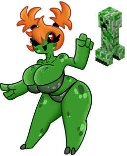 4_fingers big_breasts breasts clothing female fingers green_body hair orange_hair red_eyes simple_background solo topwear underwear white_background tibbs microsoft minecraft mojang xbox_game_studios creeper_(minecraft) humanoid 2021 absurd_res digital_media_(artwork) hi_res