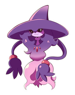 black_sclera clothing female fusion hair hat headgear headwear long_hair pokemon_fusion purple_hair simple_background smile solo tentacles white_background witch_hat artsy-rc fakemon nintendo pokemon generation_4_pokemon generation_8_pokemon ghost hatterene mismagius pokemon_(species) spirit 2019 hi_res