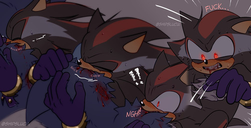 angry anthro bite bite_mark blood blood_on_teeth blood_sucking blush blush_lines bodily_fluids chewing duo fangs fur male male/male onomatopoeia profanity realization shoulder_bite sound_effects sucking sweat sweatdrop teeth text shipslucia sega sonic_the_hedgehog_(series) sonic_unleashed shadow_the_hedgehog sonic_the_hedgehog sonic_the_werehog eulipotyphlan hedgehog mammal vampire werecreature wereeulipotyphlan werehog hi_res