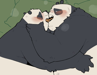anthro anthro_on_anthro bed black_body blush bodily_fluids duo eyes_closed furniture kemono kissing male male/male morbidly_obese obese overweight overweight_male pillow sweat white_body quanjiang dreamworks kung_fu_panda li_shan_(kung_fu_panda) master_po_ping bear giant_panda mammal 2025 father_(lore) father_and_child_(lore) father_and_son_(lore) incest_(lore) parent_(lore) parent_and_child_(lore) parent_and_son_(lore) son_(lore)