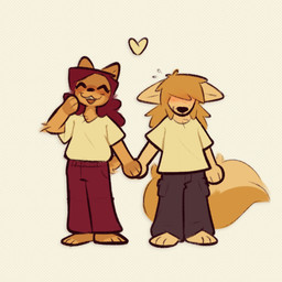 anthro blush clothed clothed_anthro clothed_male clothing countershading duo fluffy fluffy_tail hair hair_over_eye hand_holding happy heart_symbol male male/male male_anthro open_:3 romantic romantic_couple shirt standing tail topwear goopystem_(artist) kipper_(goopystem) domestic_cat felid feline felis mammal 1:1 2025 hi_res