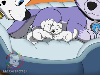 blue_eyes collar eyes_closed family female feral fluffy fluffy_ears fluffy_fur fluffy_tail fur group lying male male/female markings neonate on_back pet_bed purple_body purple_fur sleeping spots spotted_body spotted_fur tail white_body white_fur young marvispot84 nickelodeon paw_patrol everest_(paw_patrol) fan_character marshall_(paw_patrol) spots_(oc_marvispot84) stormie_(marvispot84) canid canine canis dalmatian dalsky_(dalmatian_and_husky) domestic_dog husky mammal nordic_sled_dog siberian_husky spitz cel_shading hi_res shaded brother_(lore) daughter_(lore) father_(lore) mother_(lore) parent_(lore) sibling_(lore) sister_(lore) son_(lore) twins_(lore)
