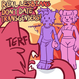 anthro female female/female fur gesture group hand_gesture male pink_body pink_fur pointing pointing_at_another politics purple_body purple_fur red_body red_fur romantic romantic_couple terf transphobia trio katzun_(artist) katzun domestic_cat felid feline felis mammal 1:1 hi_res trans_(lore)